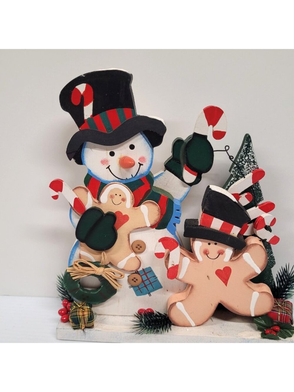 Wooden Painted Folk Art Snowman Gingerbread Christmas Tree Decor Vintage K  Mart